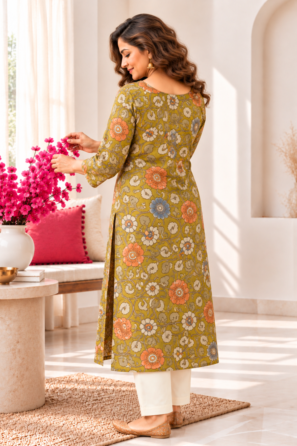 Olive Reverie A-line Cotton Kurta