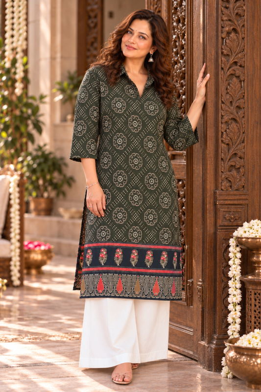 Wild Olivia Printed Kurta With Foil Print