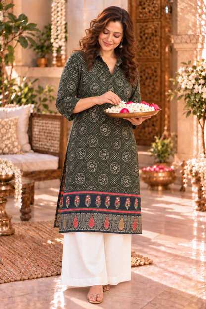 Wild Olivia Printed Kurta With Foil Print