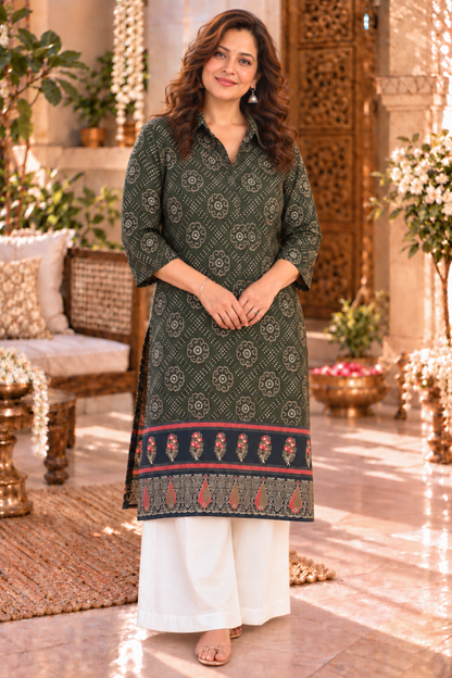 Wild Olivia Printed Kurta With Foil Print