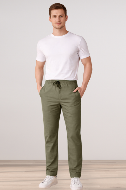 Olive Solid Cotton Cargo - 2 Pocket