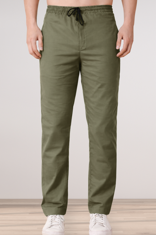 Olive Solid Cotton Cargo - 2 Pocket