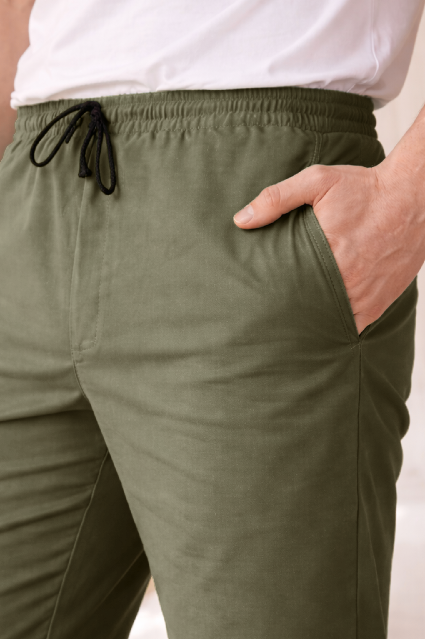 Olive Solid Cotton Cargo - 2 Pocket
