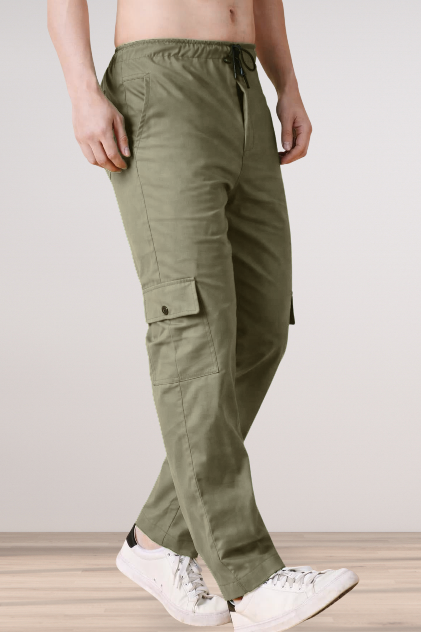 Olive Solid Cotton Cargo - 4 Pocket