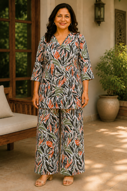 Olive Tropica Cotton Co-ord Set