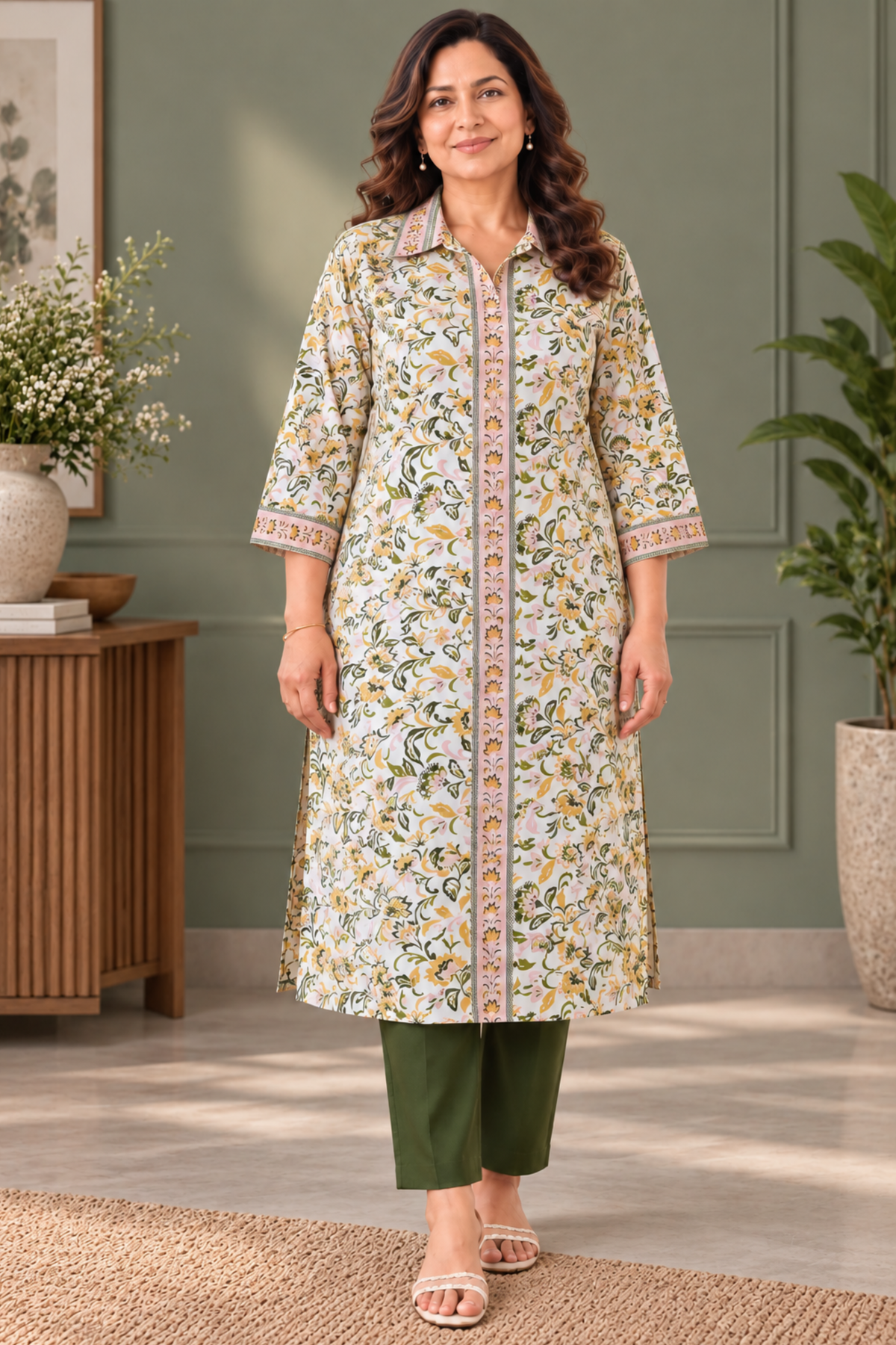 Olive Vine Printed Rayon Kurta