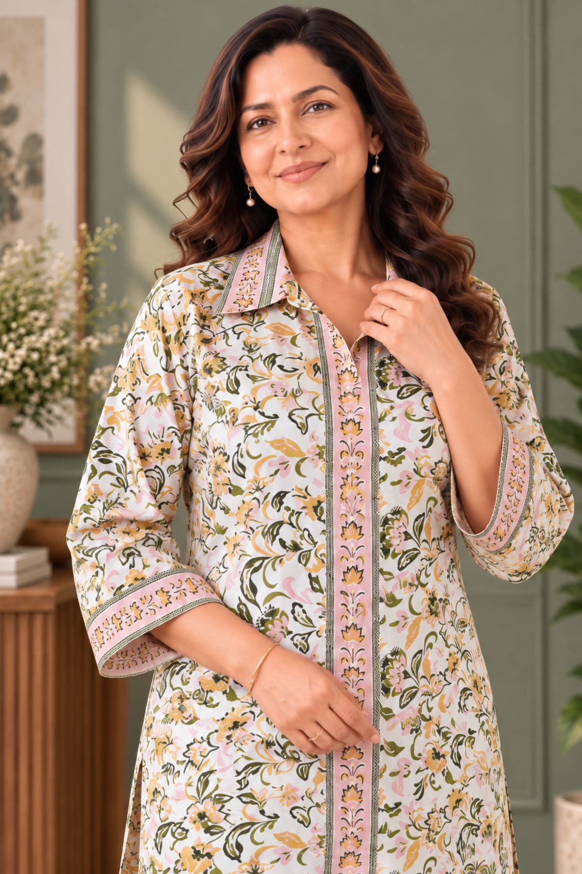 Olive Vine Printed Rayon Kurta