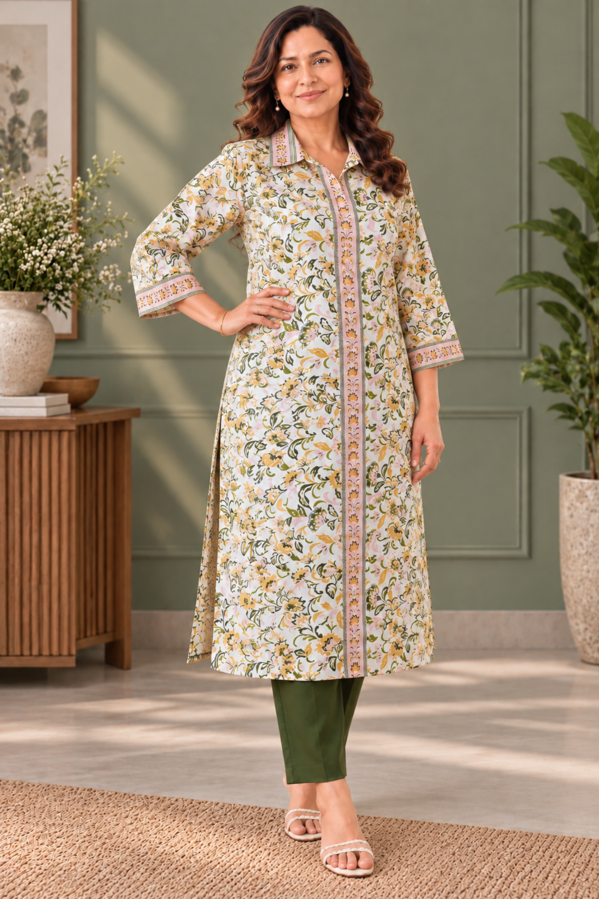Olive Vine Printed Rayon Kurta