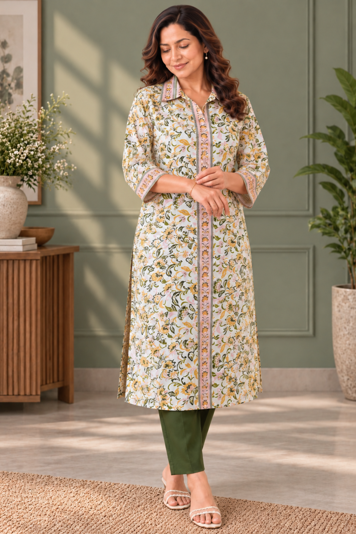 Olive Vine Printed Rayon Kurta