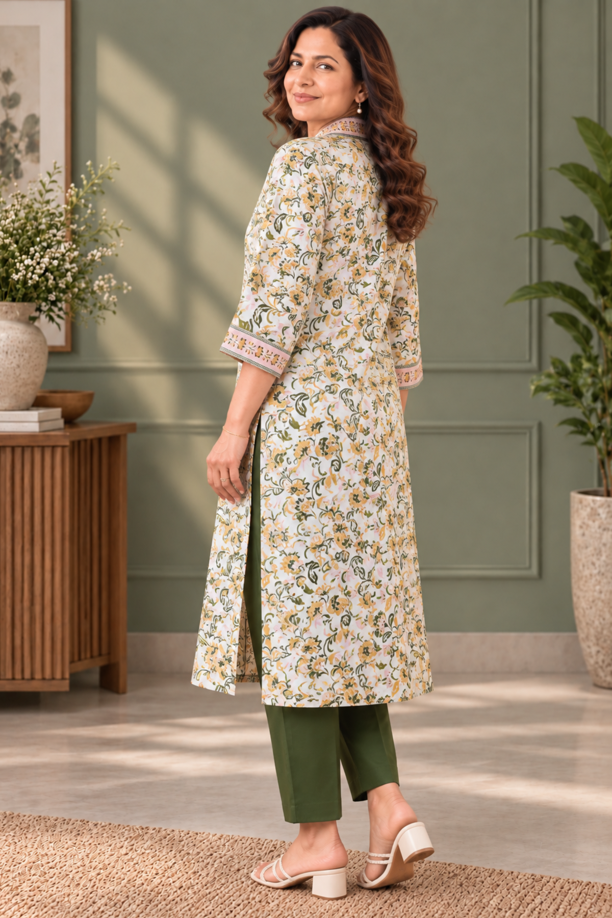 Olive Vine Printed Rayon Kurta