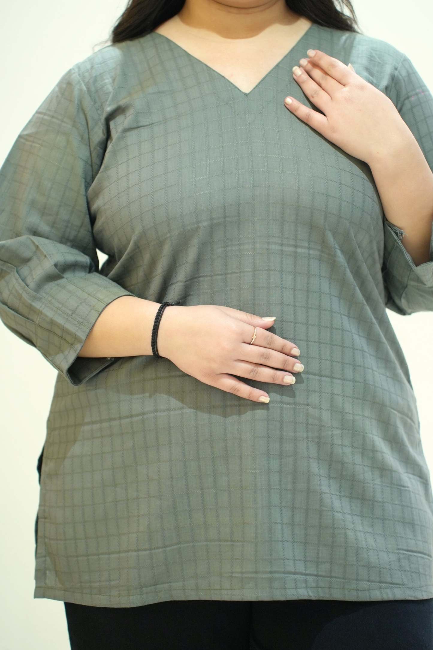 Olive Willow Self Checked Cotton Top