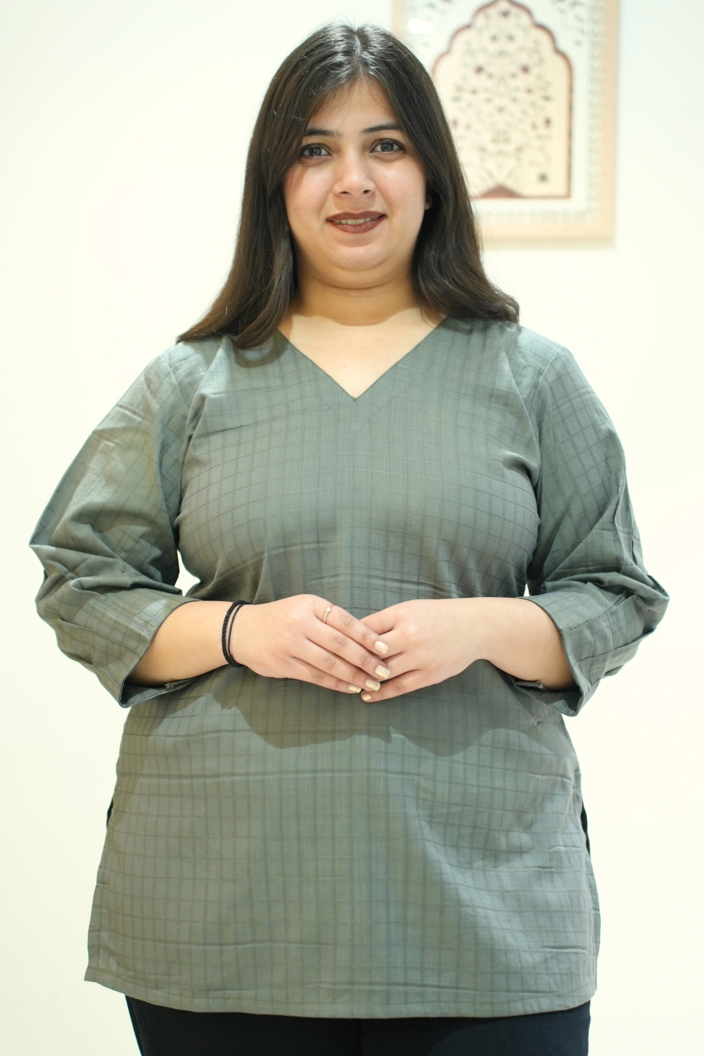 Olive Willow Self Checked Cotton Top