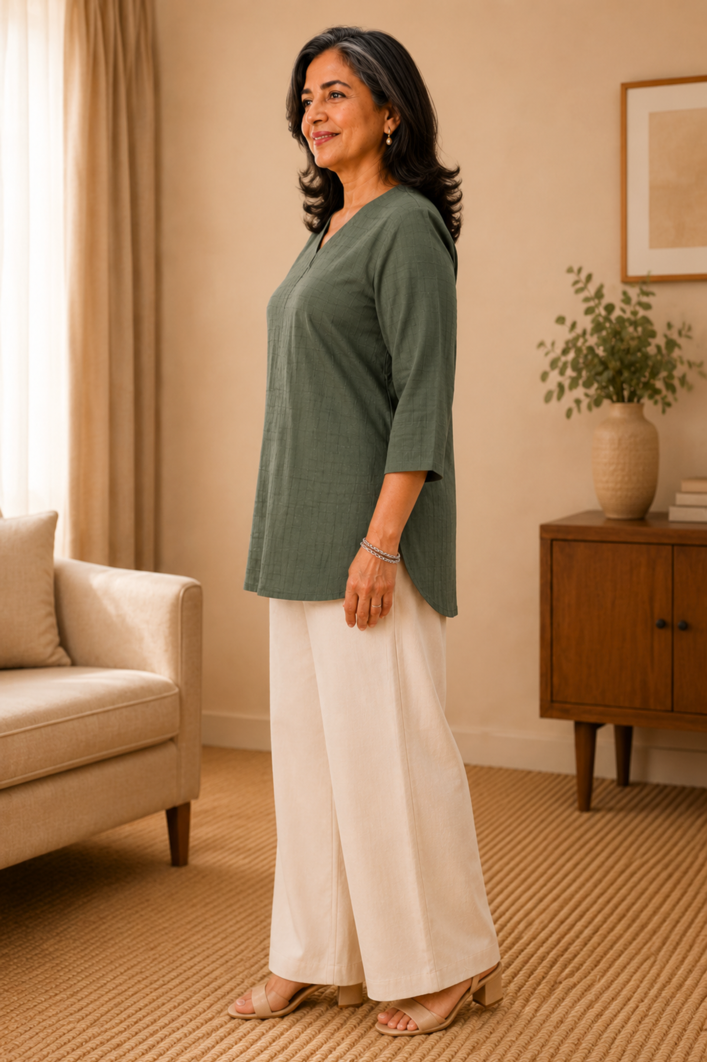 Olive Willow Self Checked Cotton Top