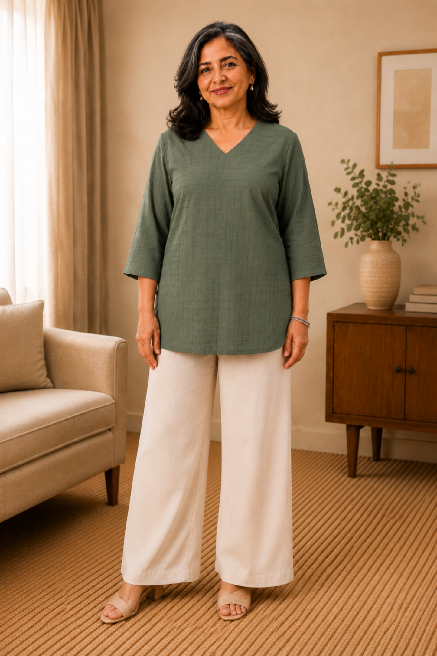 Olive Willow Self Checked Cotton Top