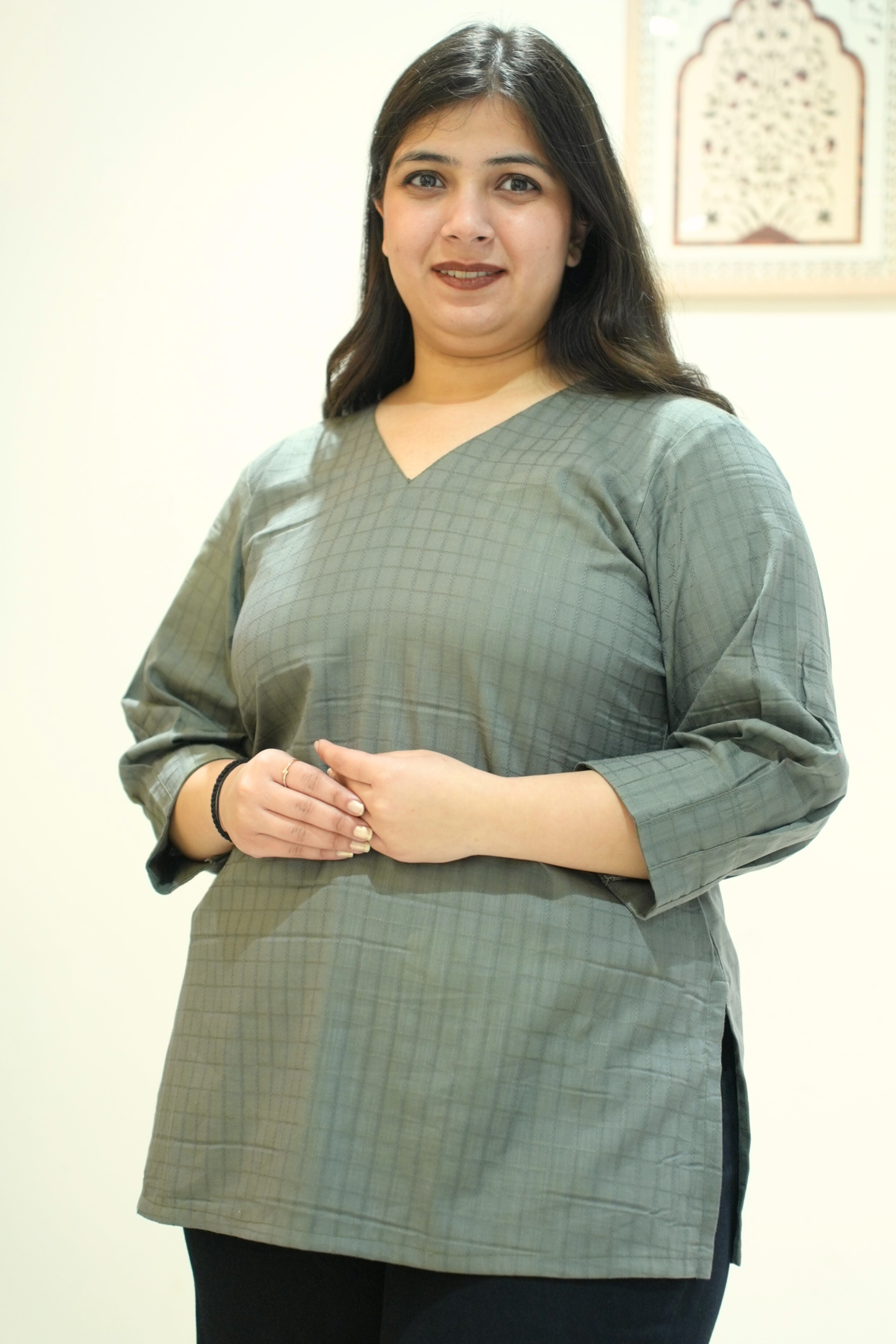 Olive Willow Self Checked Cotton Top