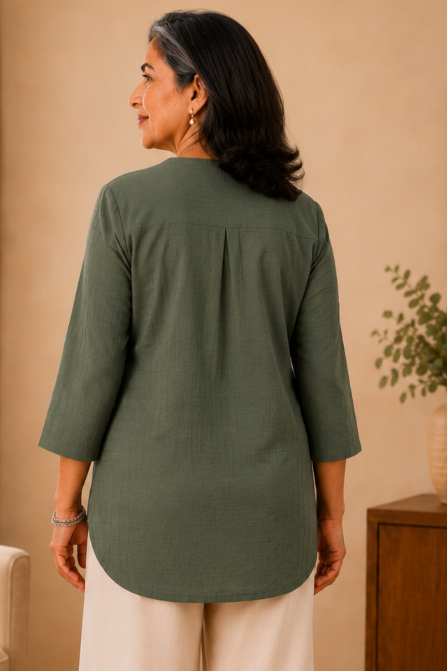 Olive Willow Self Checked Cotton Top