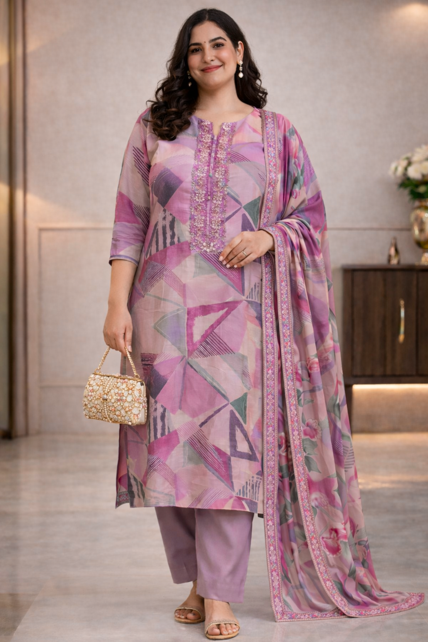 Onion Geometry Pure Muslin Suit