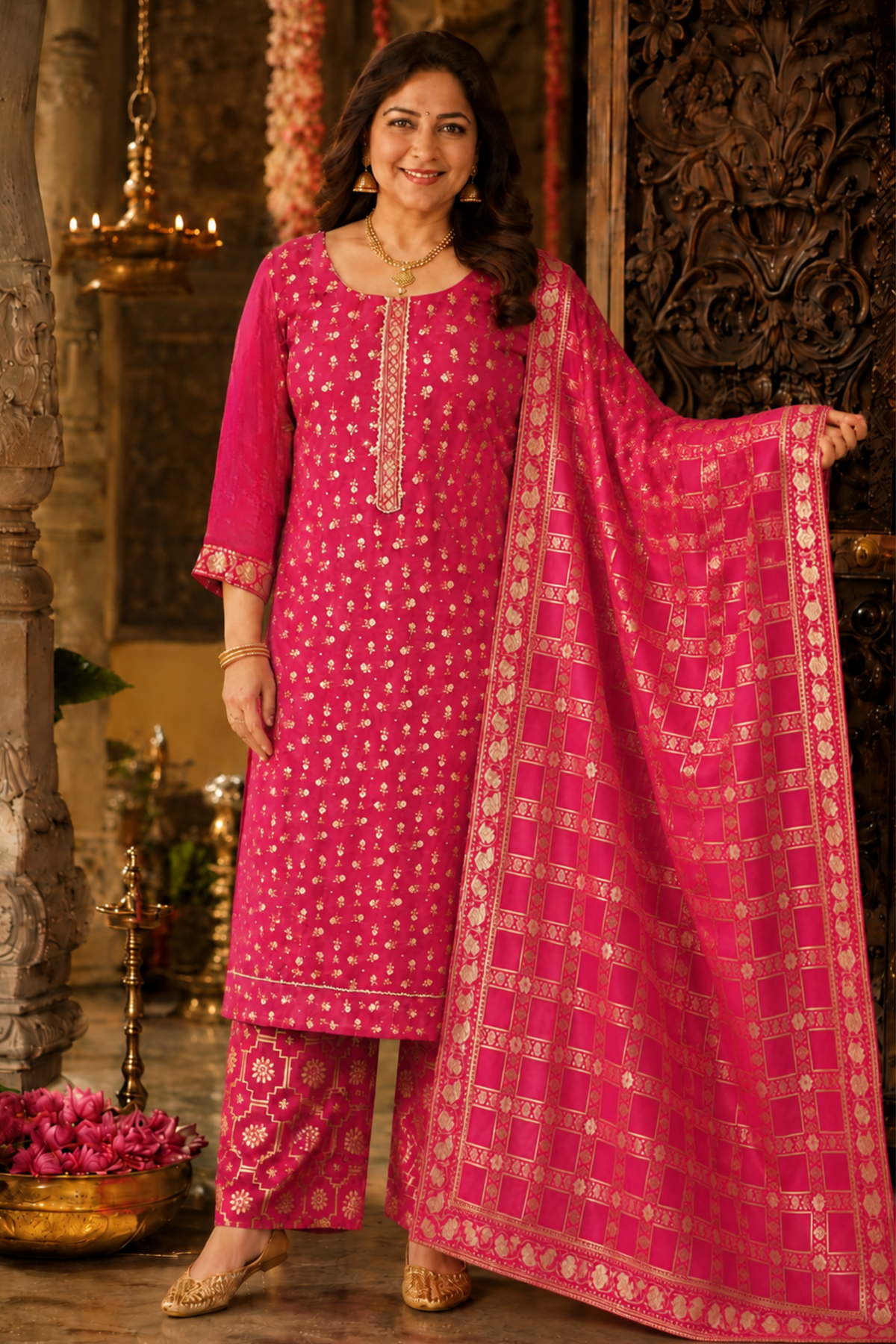 Onion Rose Jacquard Pant Suit