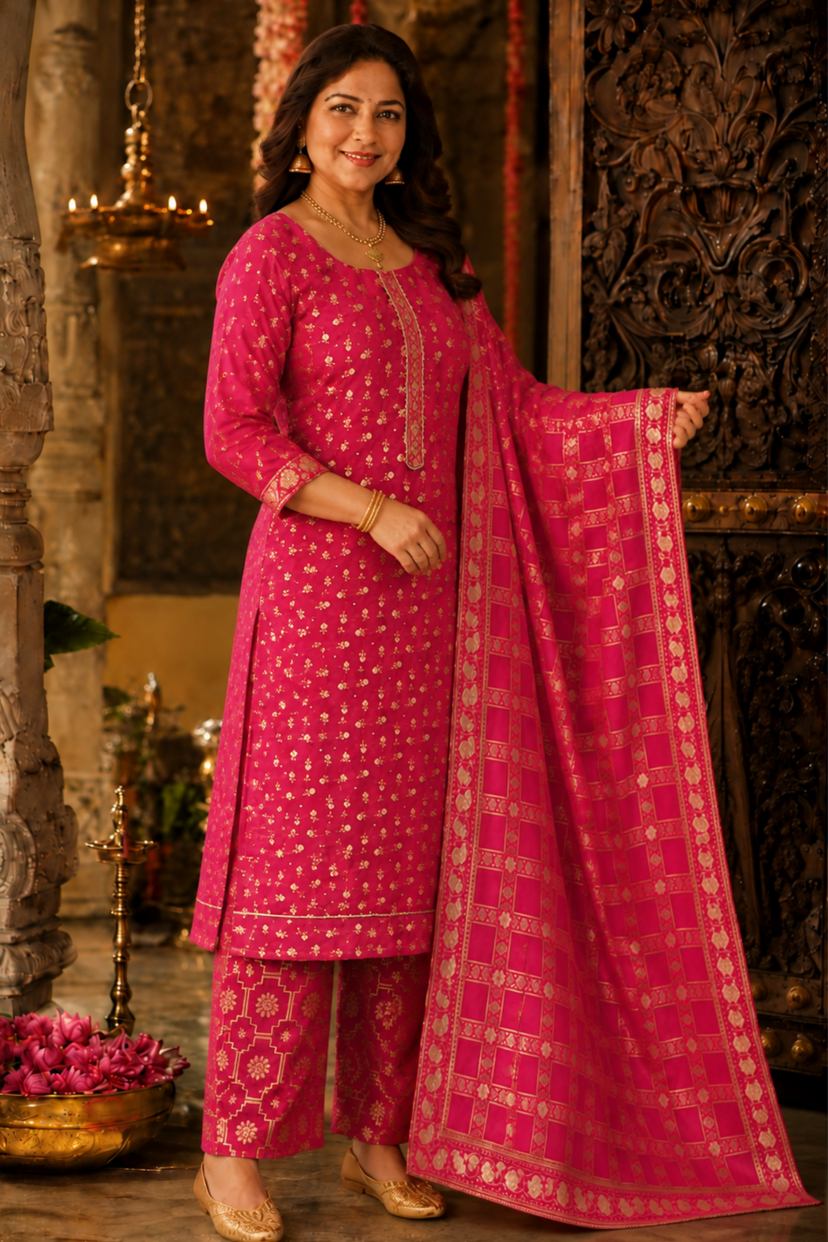 Onion Rose Jacquard Pant Suit