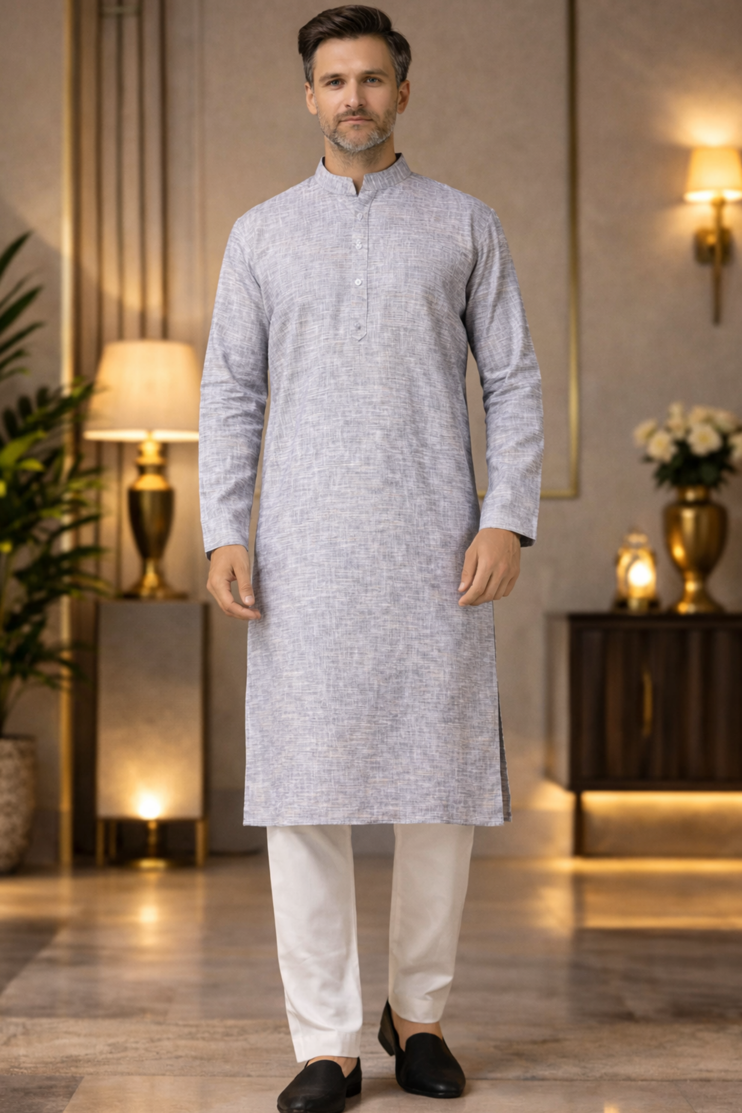 Opulent Grey Linen Kurta