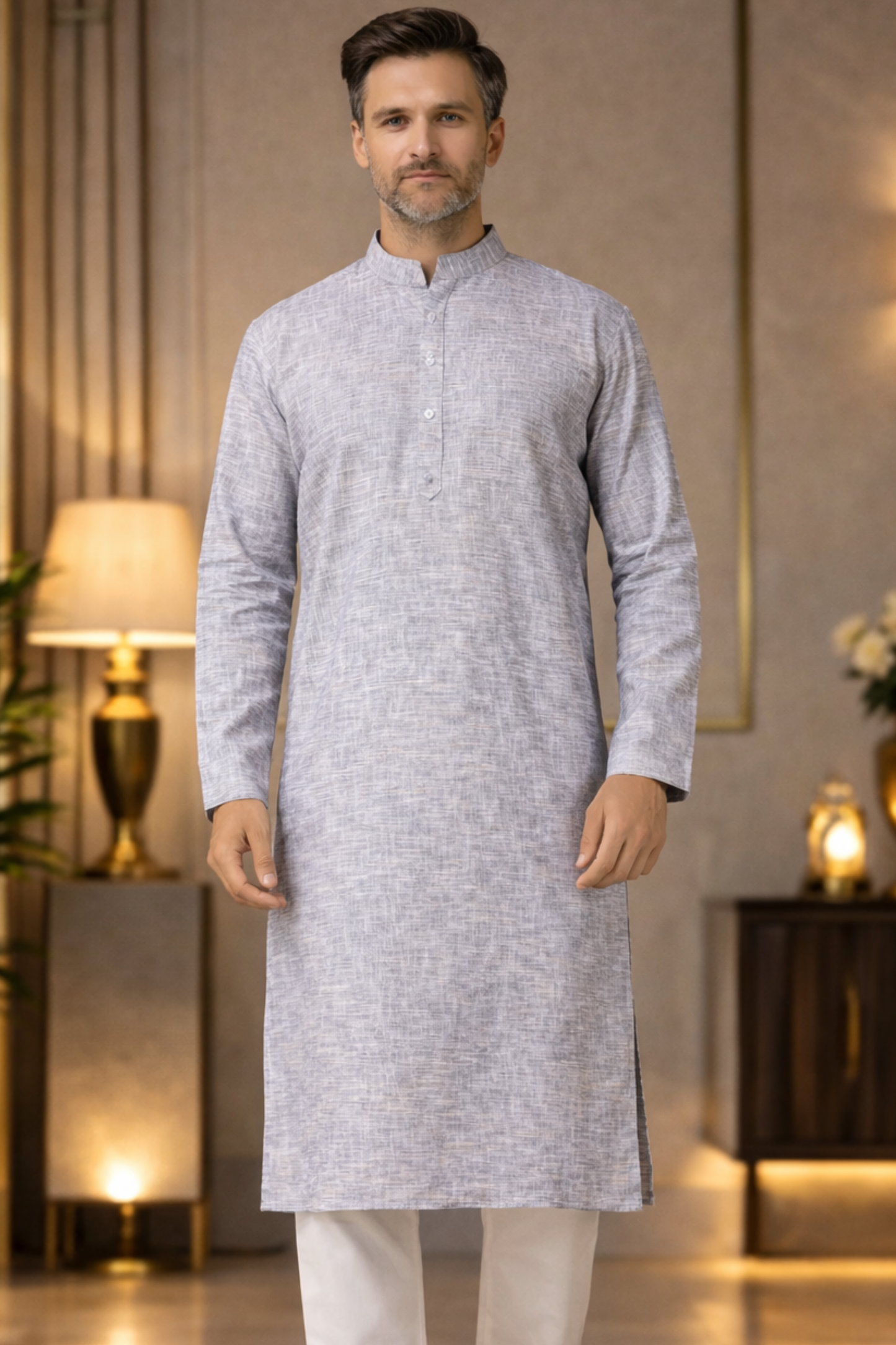 Opulent Grey Linen Kurta