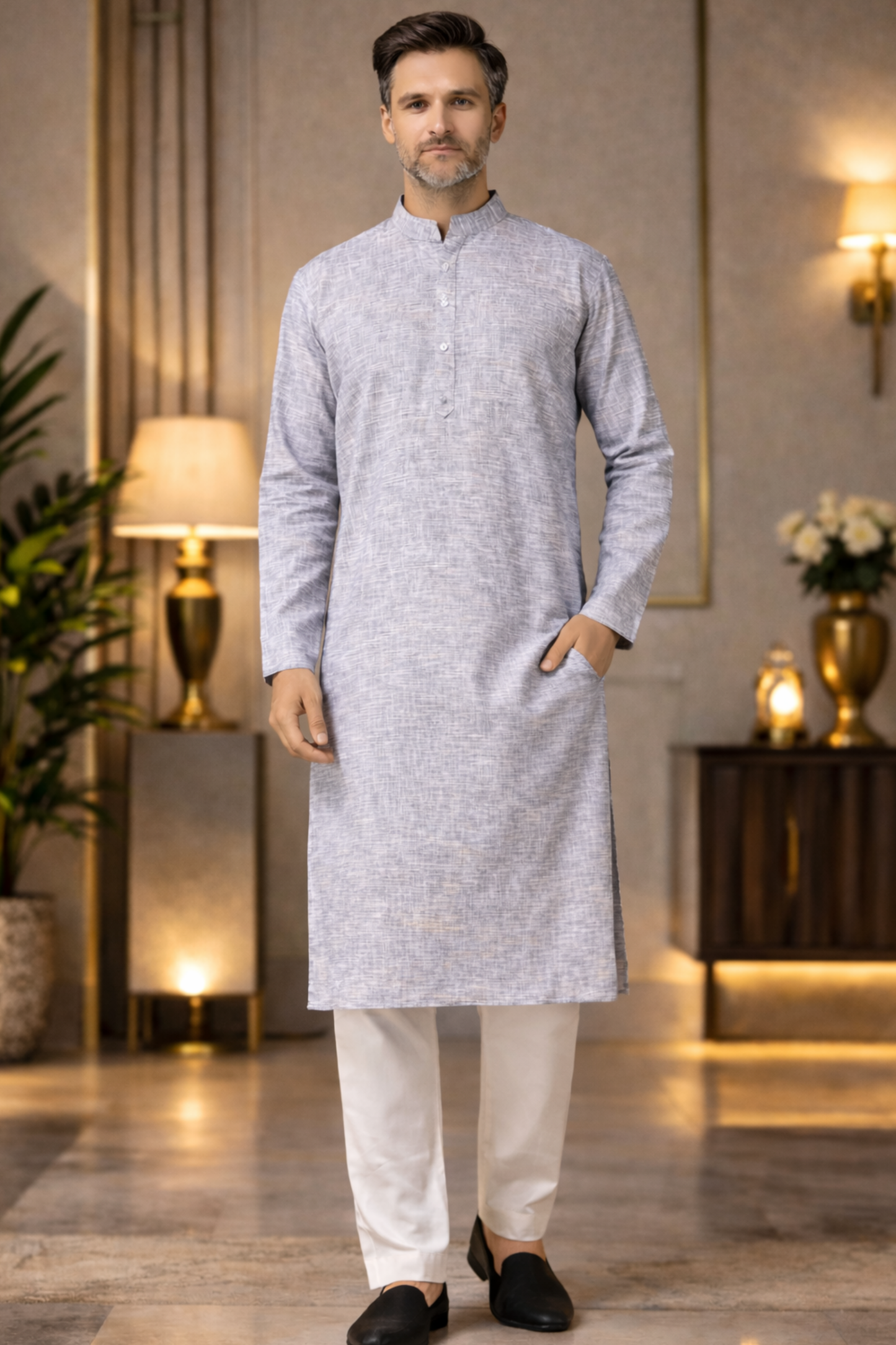 Opulent Grey Linen Kurta