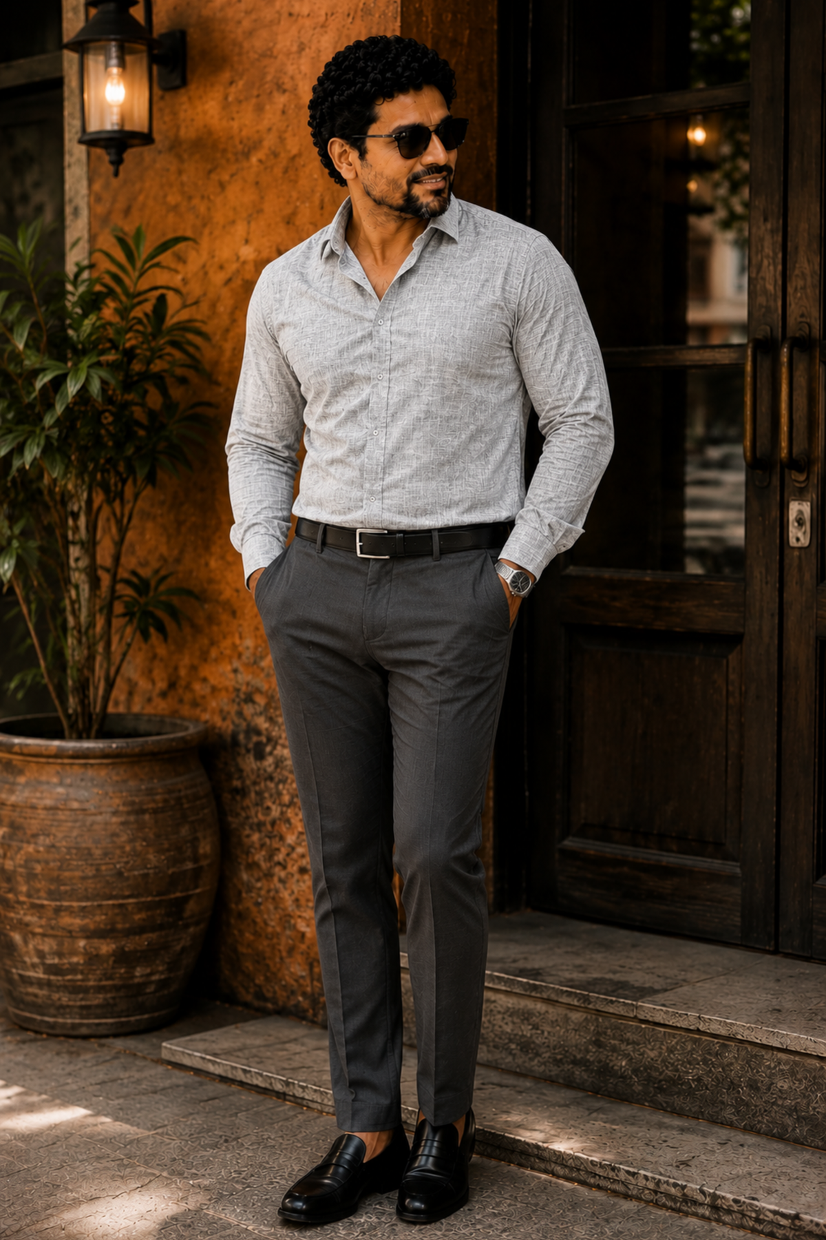 Opulent Grey Cotton Linen Shirt