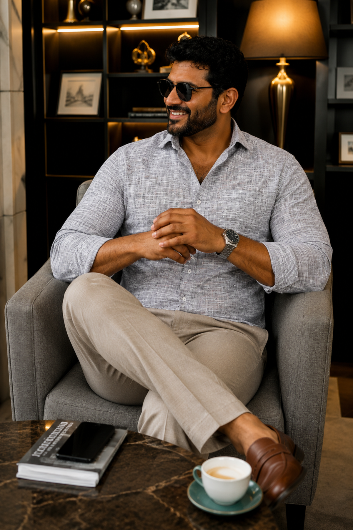 Opulent Grey Cotton Linen Shirt