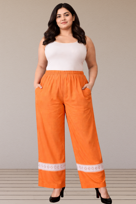 Orange Cotton Pant Palazzo