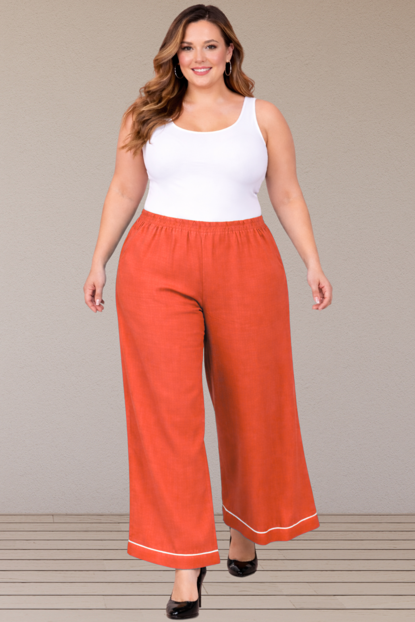 Orange Detailed Hemline Rayon Palazzo