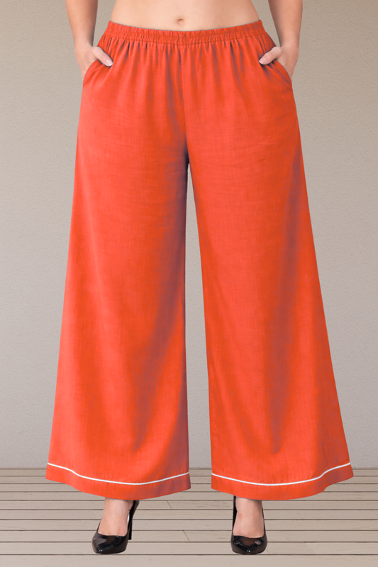 Orange Detailed Hemline Rayon Palazzo