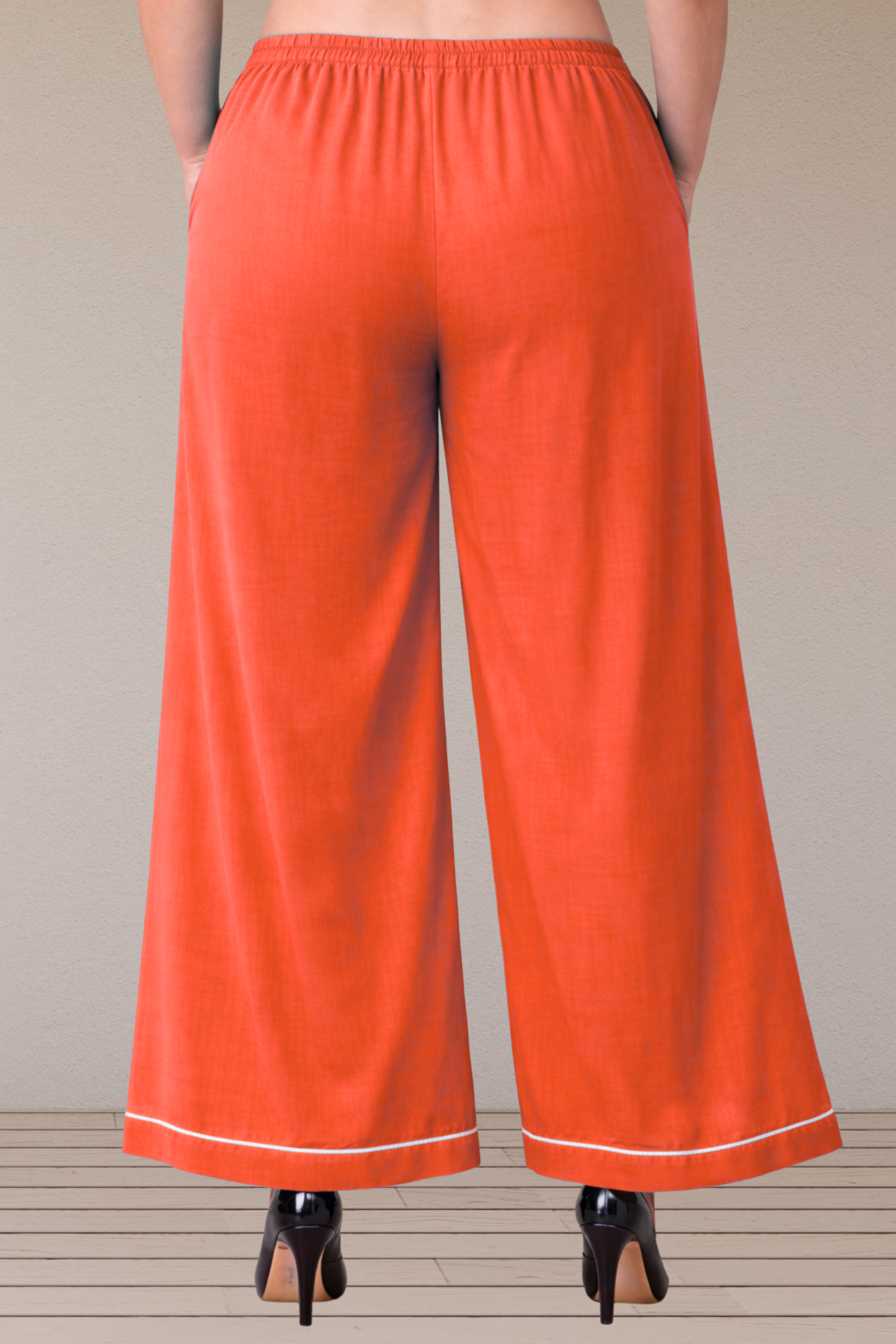Orange Detailed Hemline Rayon Palazzo