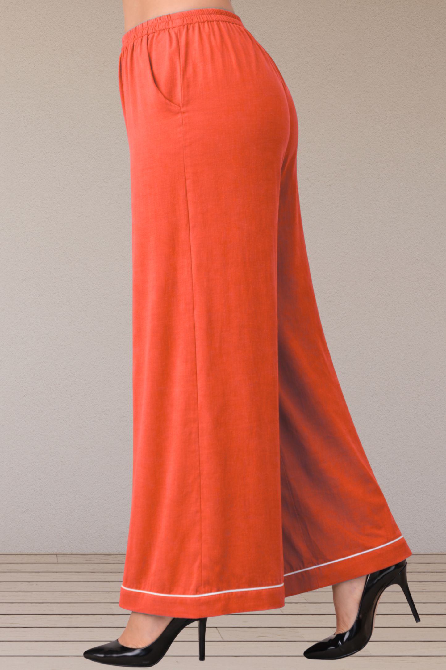 Orange Detailed Hemline Rayon Palazzo