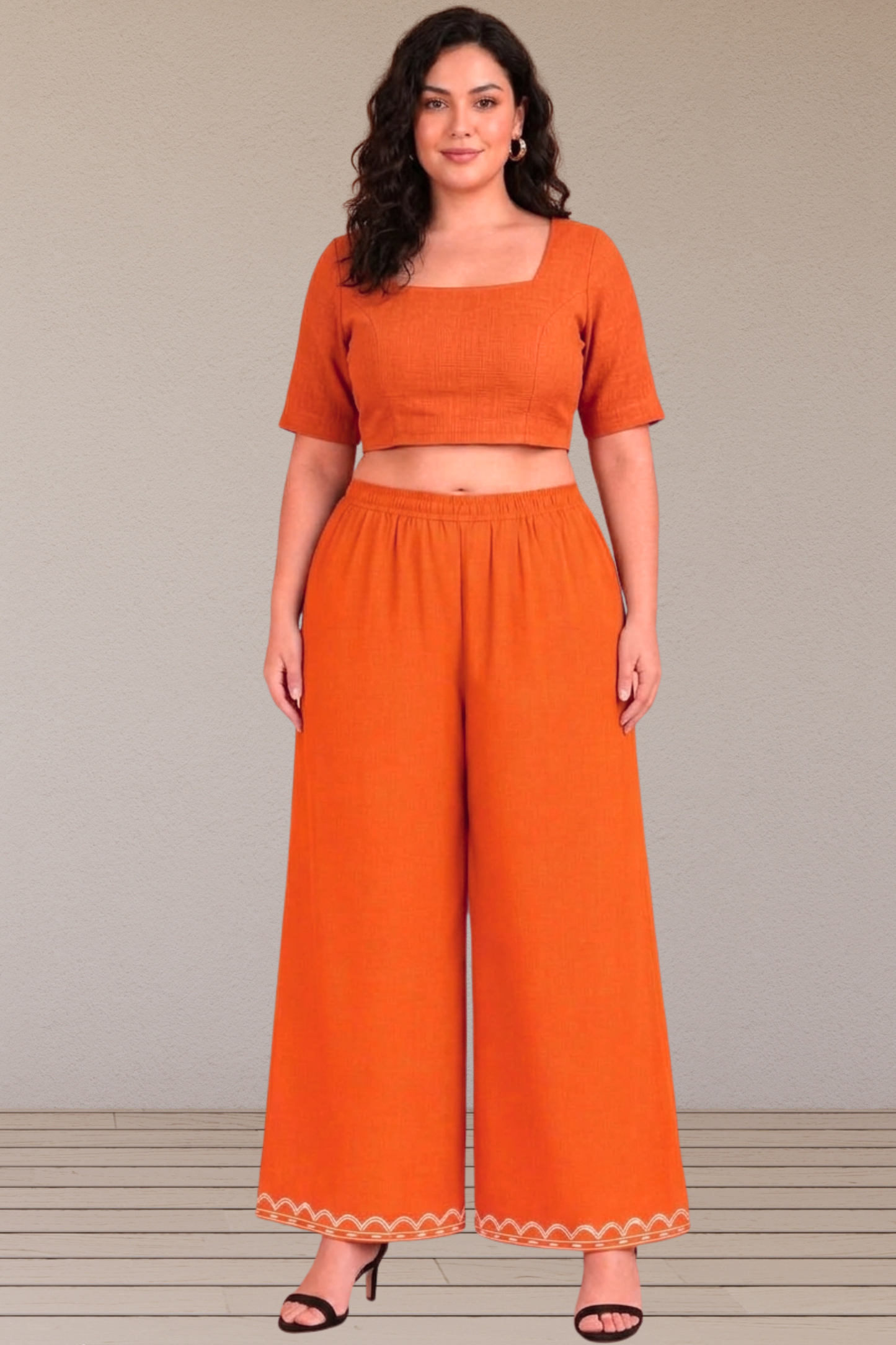 Orange Detailed  Rayon Palazzo