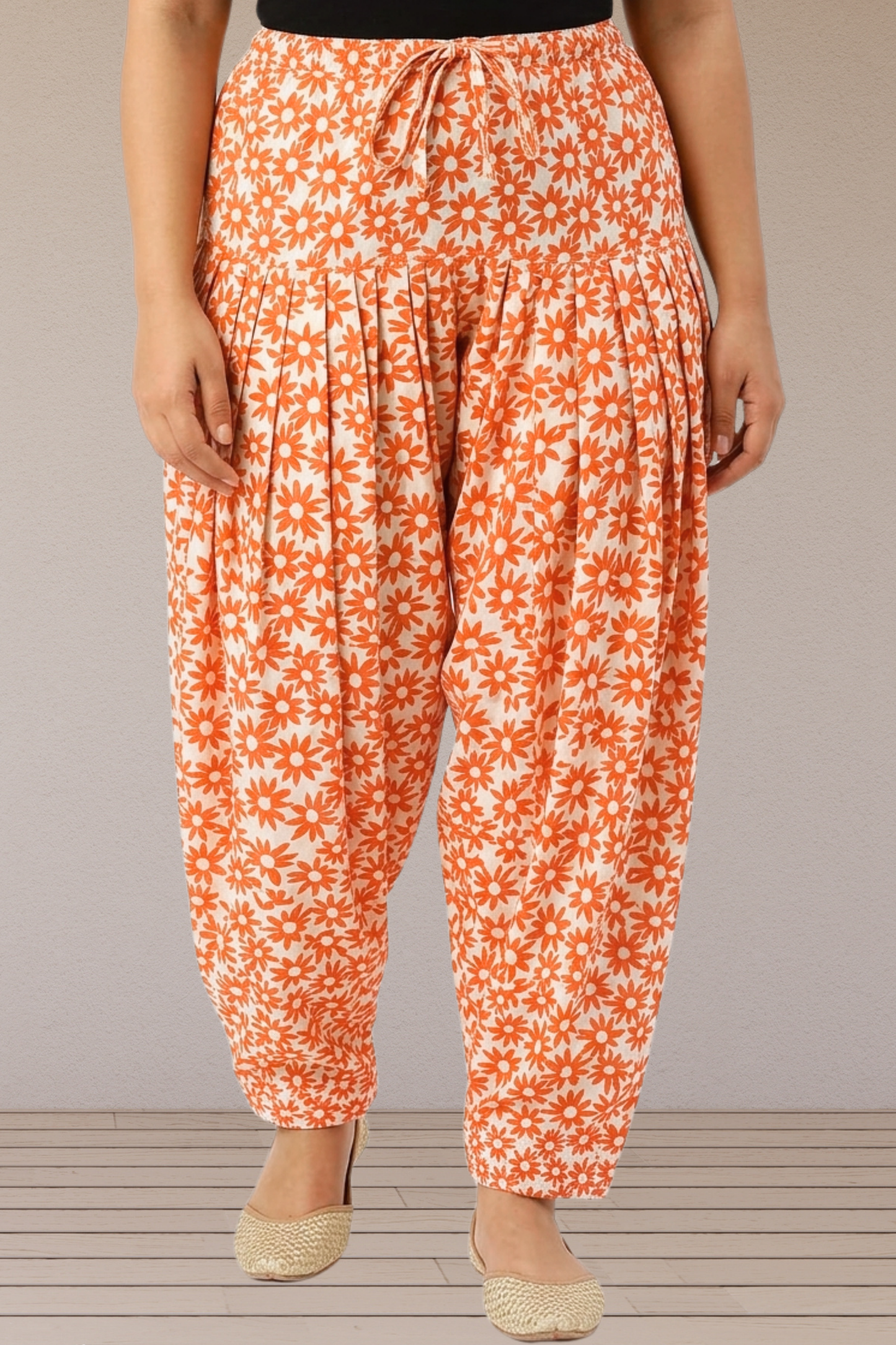 Orange Floral Cotton Printed Salwar