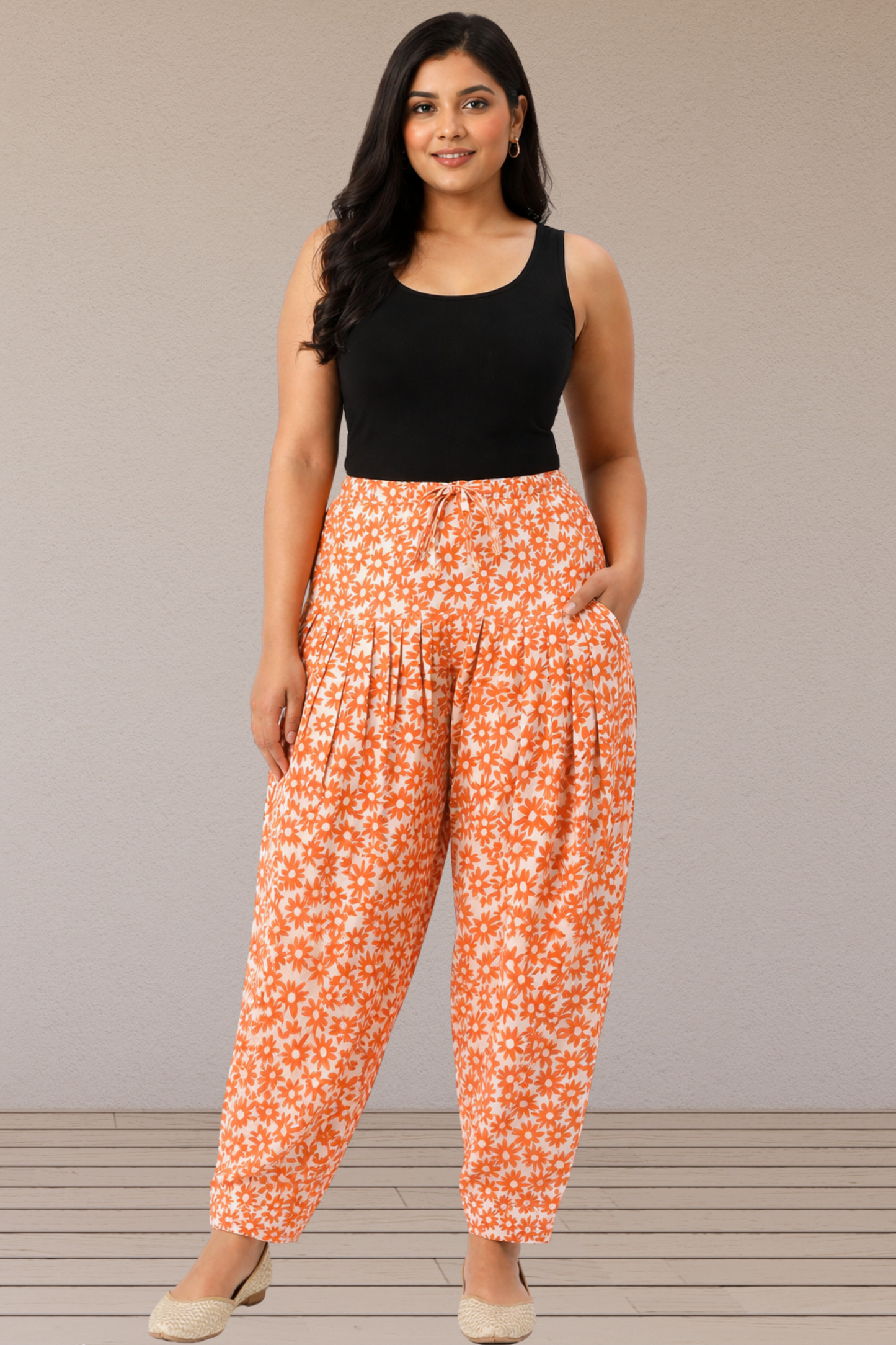 Orange Floral Cotton Printed Salwar