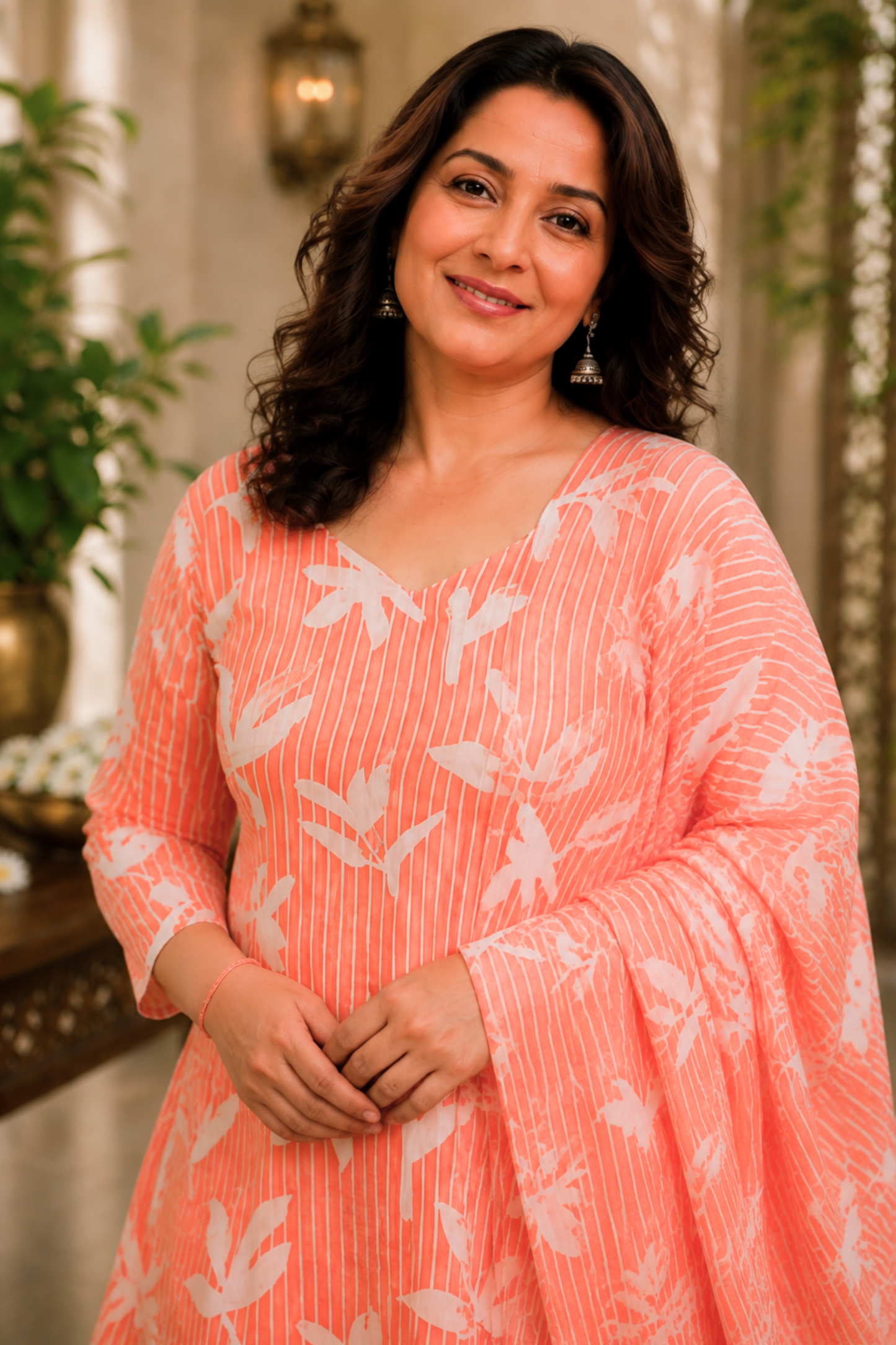 Peach Petal Printed Straight Suit