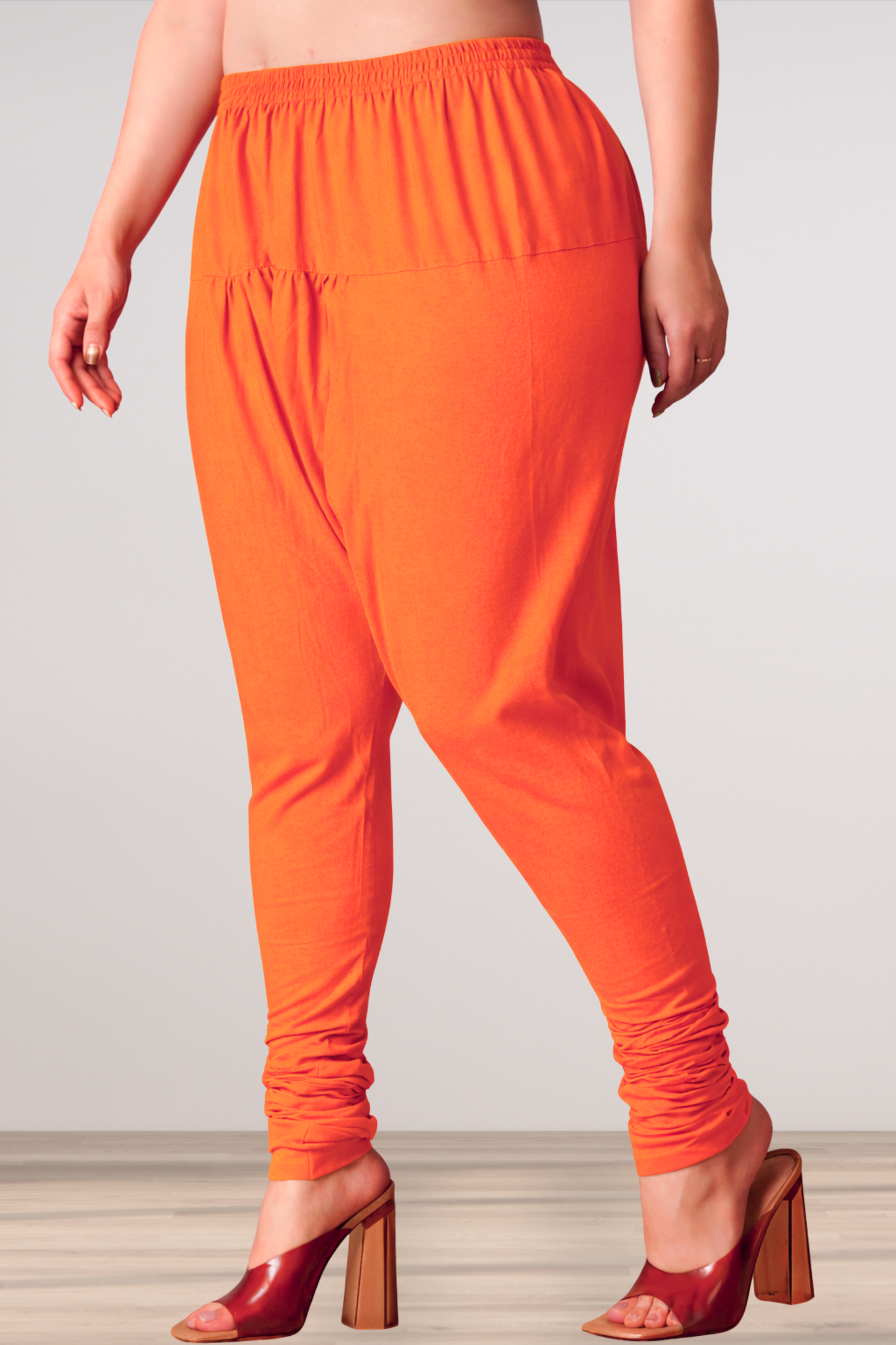 Orange Rayon Churidar Pants