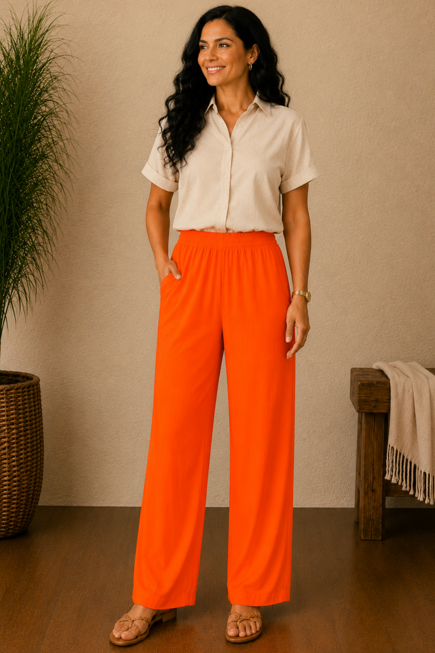 Orange Rayon Kurti Pant