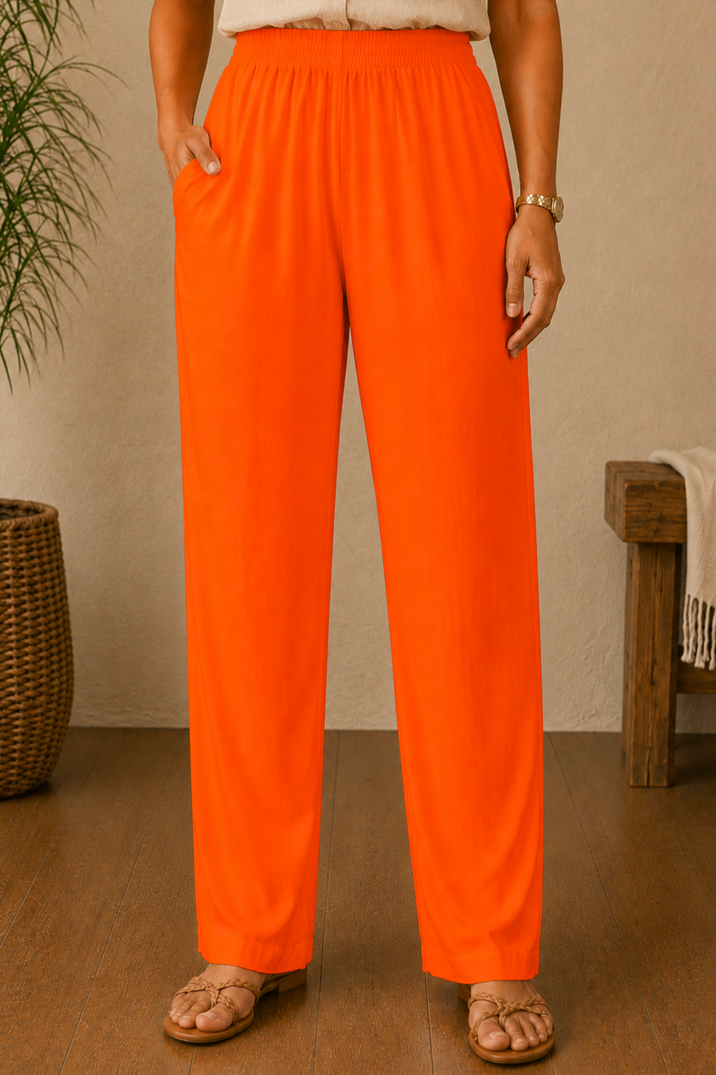 Orange Rayon Kurti Pant
