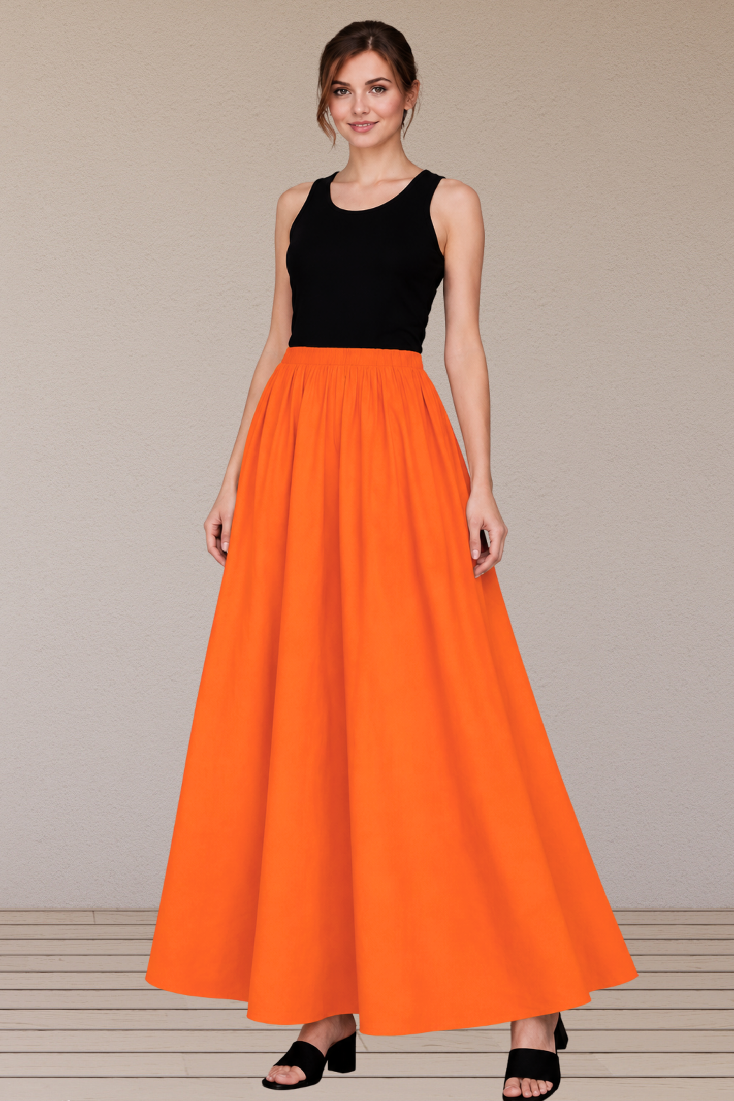 Orange Rayon Long Skirt