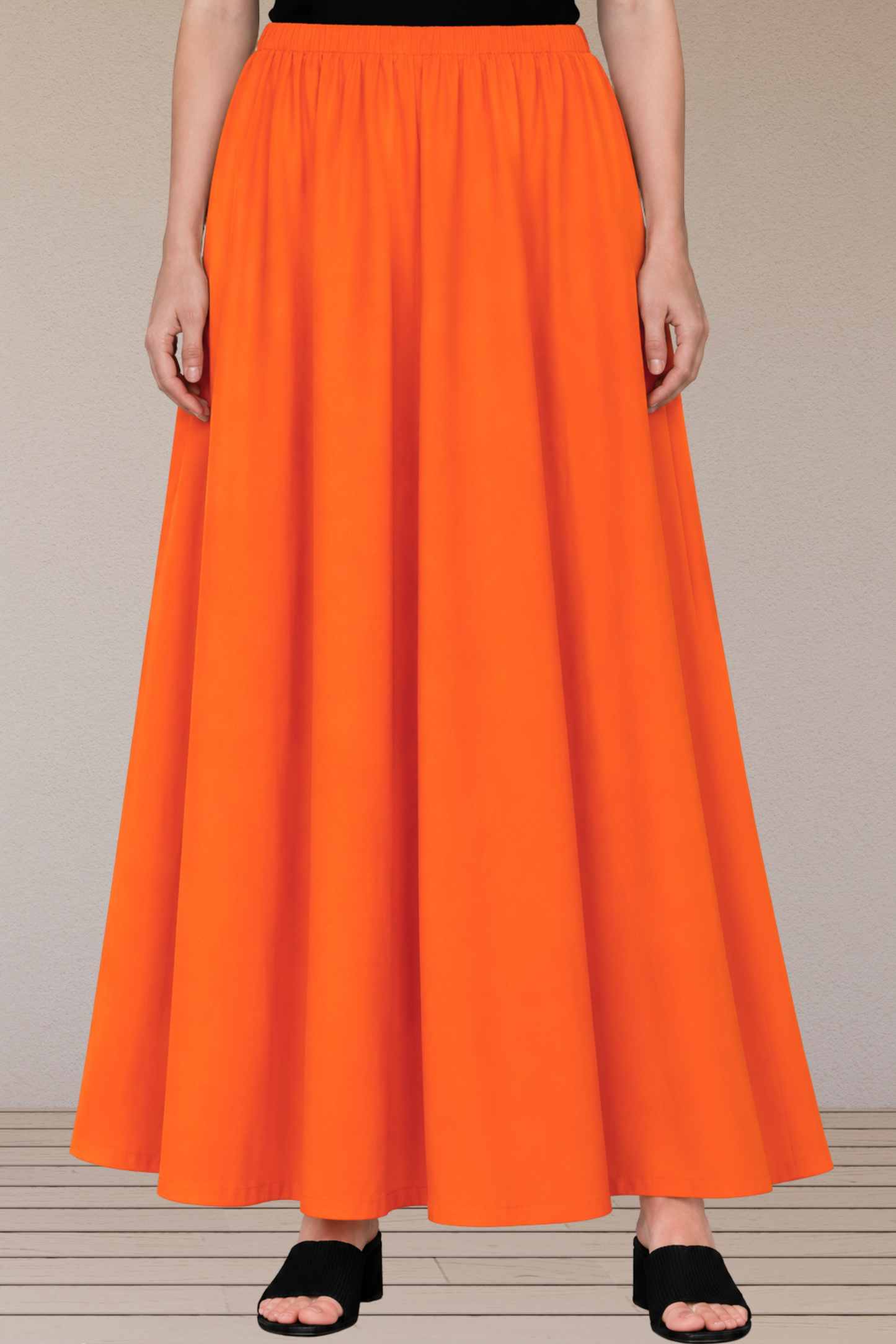 Orange Rayon Long Skirt