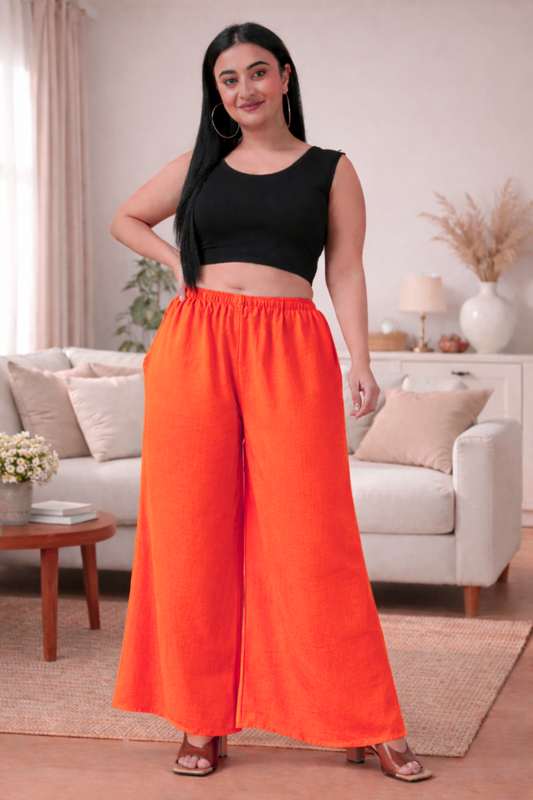 Orange Rayon Loose Palazzo