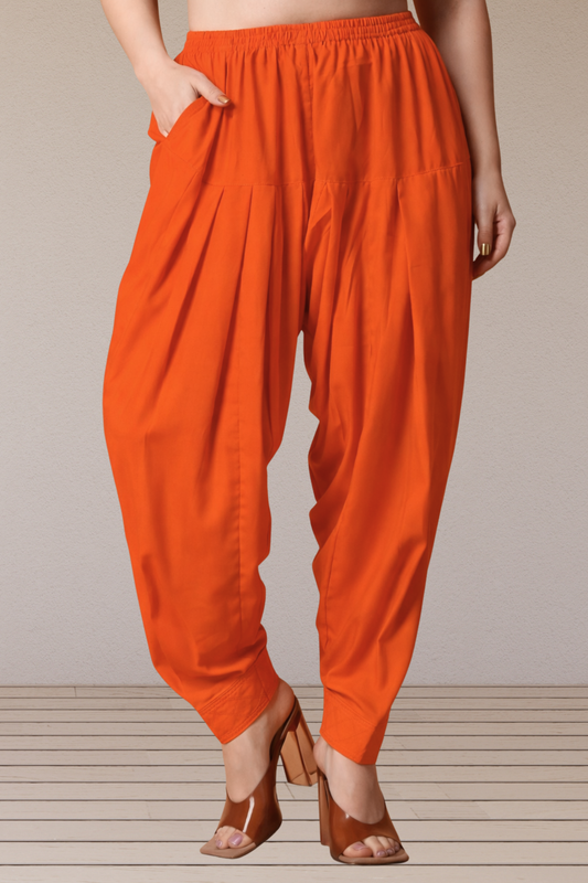 Orange Rayon Pleated Salwar