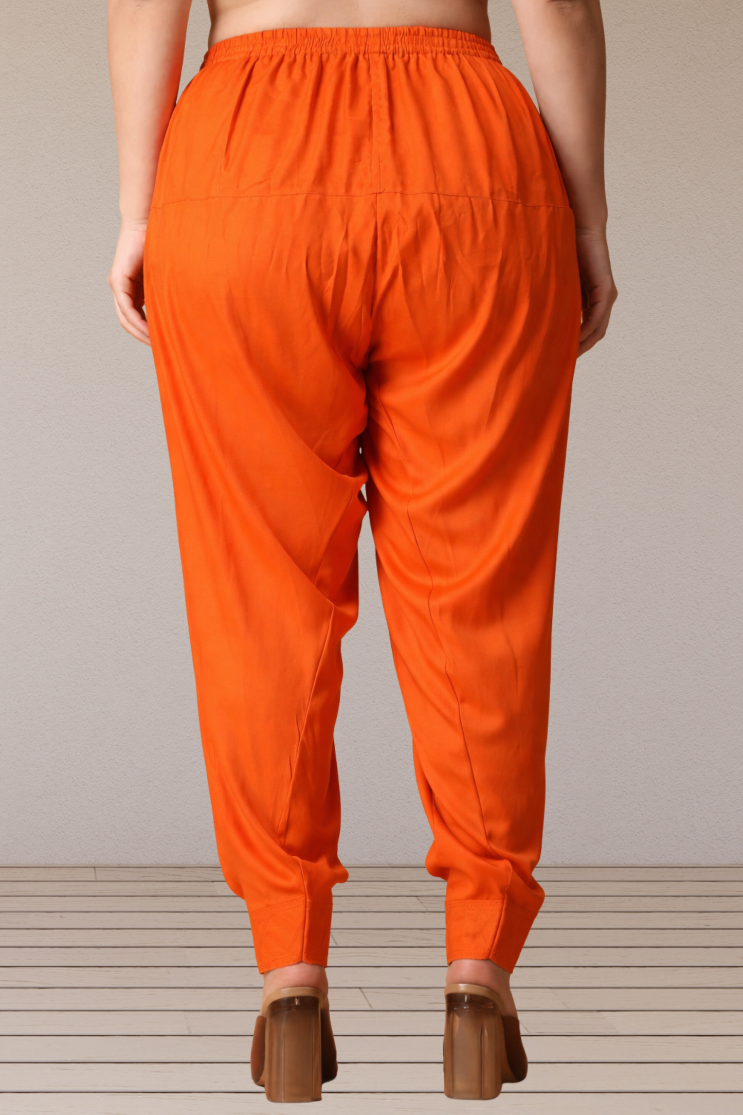 Orange Pleated Rayon Salwar