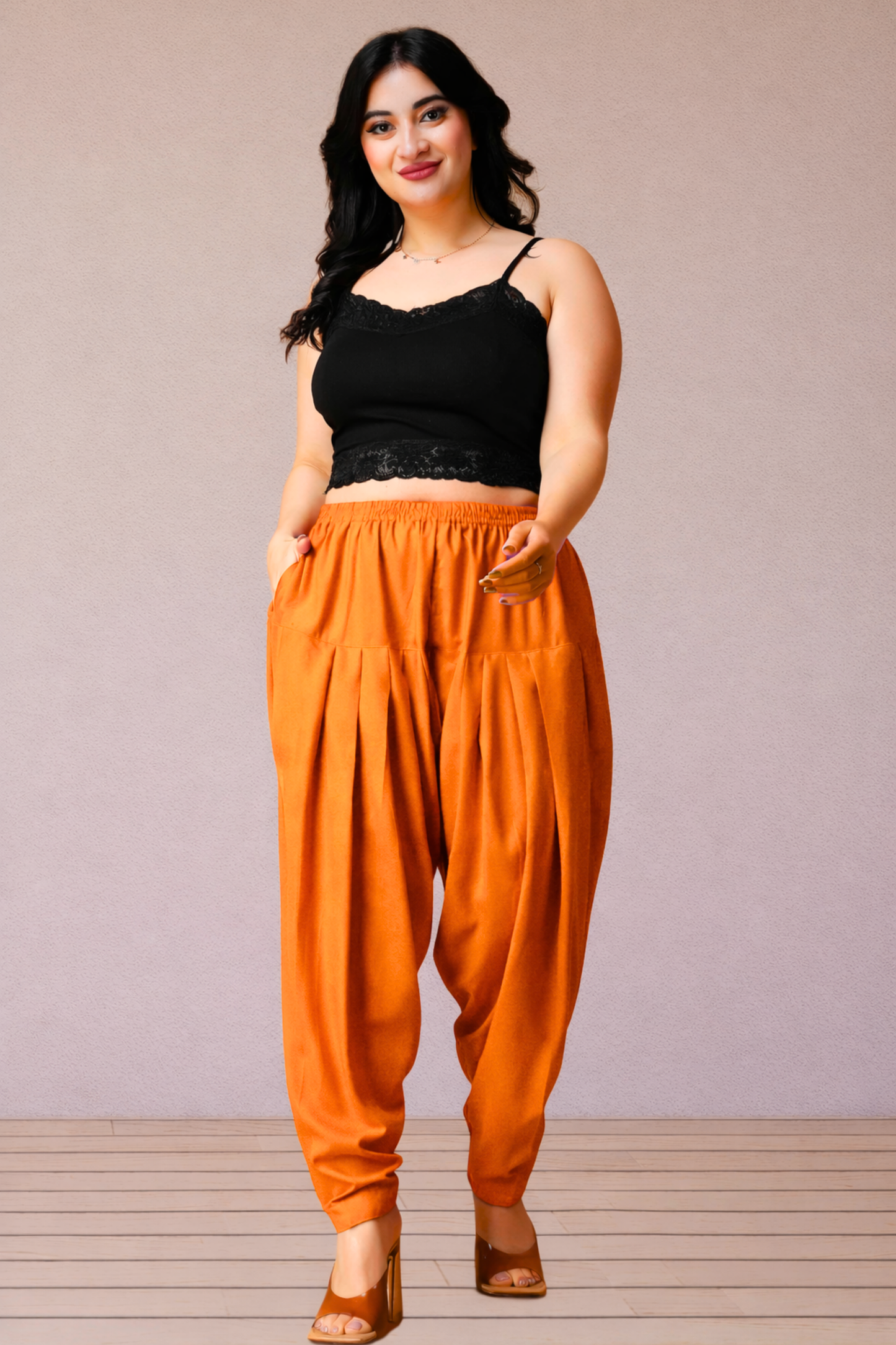Orange Straight Rayon Salwar Pants