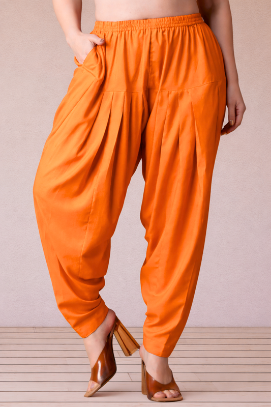 Orange Straight Rayon Salwar Pants