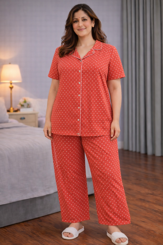 Tangy Orange Polka Night Suit