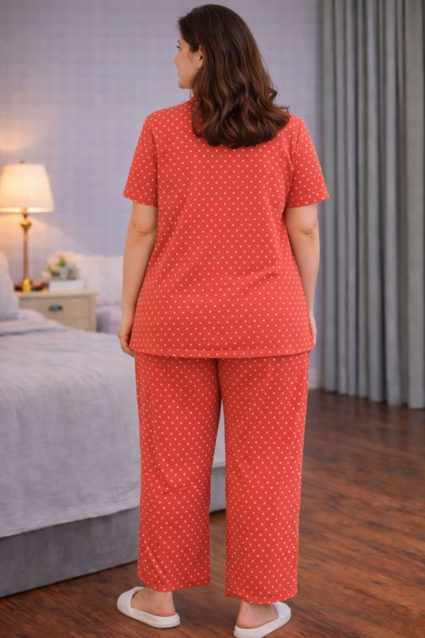 Tangy Orange Polka Night Suit