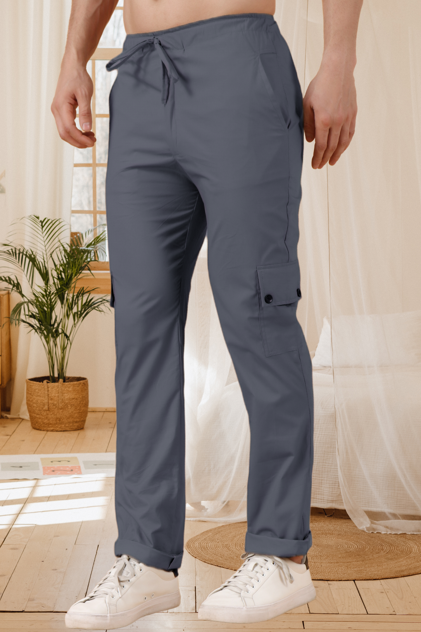 Buy Plus Size ​Dark Grey Cotton Cargo At Apella | Sizes XS to 10 XL | India | Free Delivery | Customized